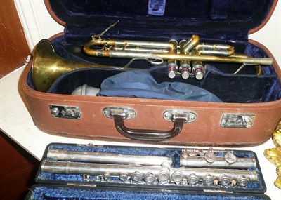Lot 108 - Cased trumpet and a cased flute