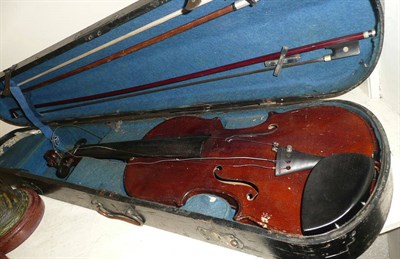 Lot 110 - Violin and bows in case