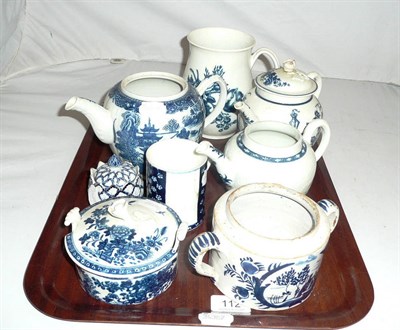 Lot 112 - A tray including Derby porcelain leaf dish, a Worcester floral moulded teapot, a Worcester mug with