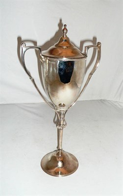 Lot 141 - A silver twin handled trophy cup and cover approx. 29oz