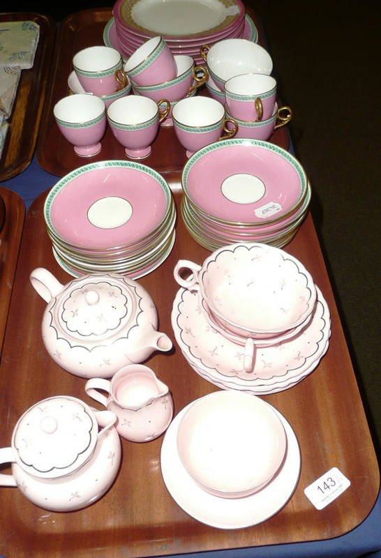Lot 143 - A collection of Victorian and later pink ground teawares (two trays)