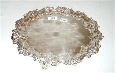 Lot 163 - Silver circular tray on three pierced feet, approx 30oz