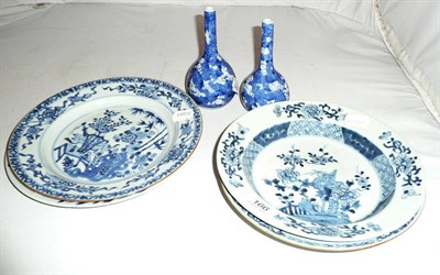 Lot 166 - Four Chinese blue and white plates and two vases (6)