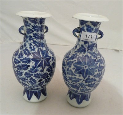 Lot 171 - A pair of late 19th century Chinese blue and white porcelain vases (slight damages to rims/base...