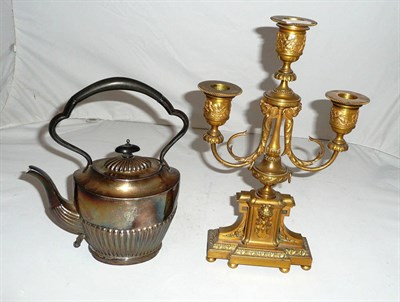 Lot 174 - A Birmingham silver spirit kettle (lacking stand) (solder repaired handle); an ormolu...