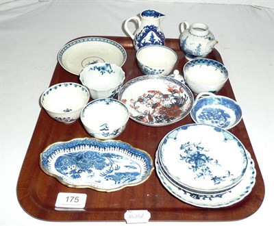 Lot 175 - A small tray of English 18th century blue and white porcelain and pottery, including tea bowls,...
