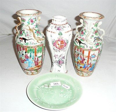 Lot 183 - A pair of Chinese vases, a green celadon plate and a Samson of Paris vase