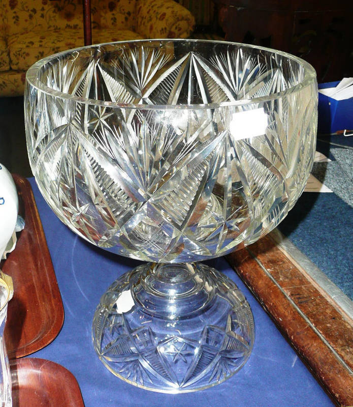 Lot 336 Large cut glass bowl on stand