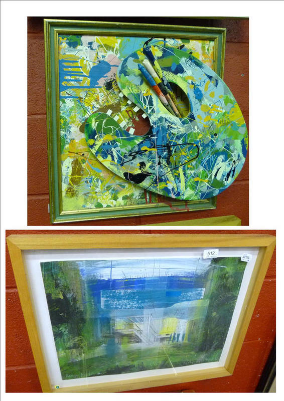 Lot 512 - Two mixed media works - Kevin Harrison 'Death of Painting' and Richard Walker 'Design for Living'