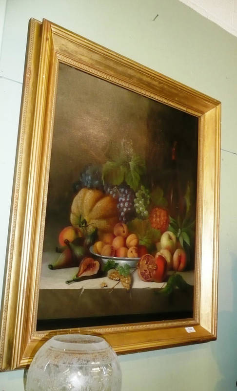 Lot 534 - Follower of William Sartorius (19th century), Still Life of Fruit and a Wine Bottle Oil on...