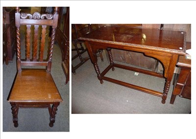 Lot 569 - Oak side table with barley twist legs and an oak Barley twist chair (2)