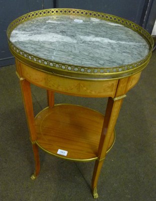 Lot 583 - French circular occasional table with drawer in Louis XVI style in satine and marquetry with marble