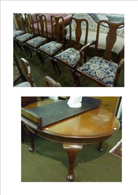 Lot 613 - Early 20th century mahogany extending dining table with one leaf and six Queen Anne style...