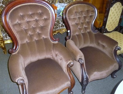 Lot 624 - A Victorian rosewood button back chair and a similar gentleman's armchair (2)