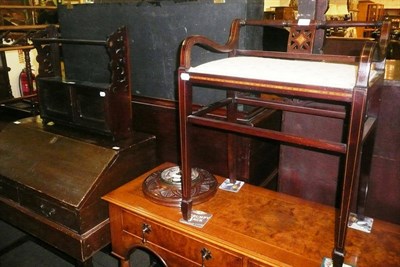 Lot 578A - Edwardian mahogany and satinwood stool, carved barometer and wall rack