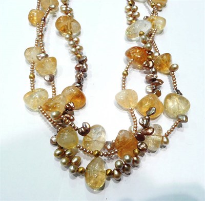 Lot 34 - A citrine, dyed cultured pearl and Keshi pearl necklace