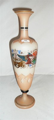 Lot 49 - A large frosted and painted glass vase decorated with winged serpents
