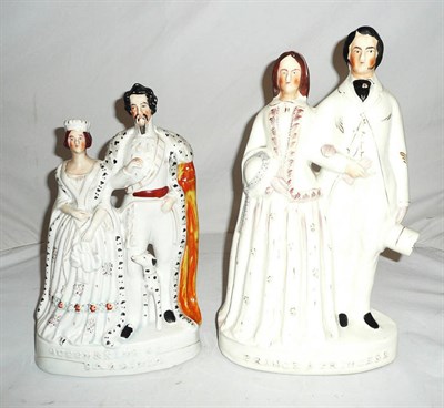 Lot 51 - Two Staffordshire flat back figures - 'Prince and Princess' and 'King and Queen of Sardinia'