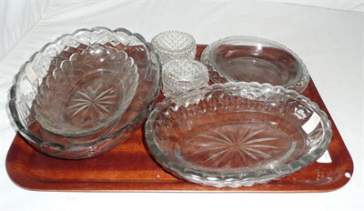 Lot 85 - Four assorted Irish glass dishes (a.f.) and a pair of hobnail salts