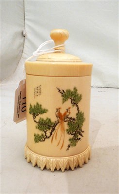 Lot 110 - An early 20th century Japanese ivory jar and cover decorated with birds