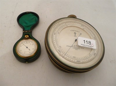 Lot 118 - A surveyors barometer signed Hicks and a pocket barometer, cased