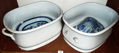 Lot 160 - Two large footbaths and a quantity of blue and white