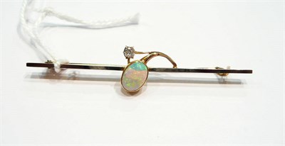 Lot 224 - An Art Nouveau opal and diamond bar brooch