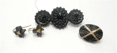 Lot 225 - A jet brooch and a pair of ear rings