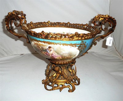 Lot 257 - Sevres style porcelain bowl with gilt metal pedestal decorative mount (a.f.)