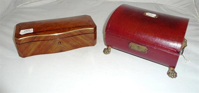 Lot 265 - Parquetry inlaid kingwood and tulipwood hinged box and cover with gilt metal mount and red...