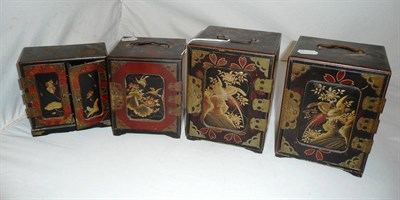 Lot 286 - Four japanned multi drawer boxes