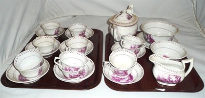 Lot 288 - Early 19th century Puce Carmein printed pastoral tea service