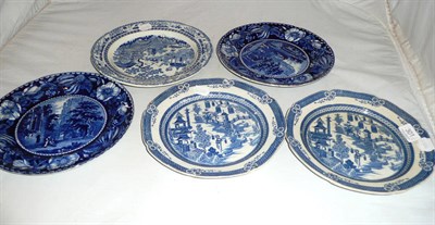 Lot 301 - A rare pair of Donovan pearlware plates, a pair of blue and white Fountains Abbey plates and...