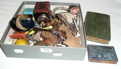 Lot 318 - Box including assorted collector's items, police whistle, carvings, etc