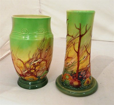 Lot 323 - Two Royal Doulton "Coral Strand" series ware vases, printed marks and impressed 8245 and 8244, 18cm