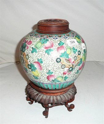 Lot 324 - Chinese ginger jar with wooden mounts