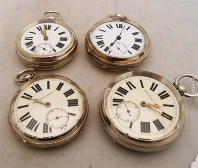 Lot 332 - Four silver open faced pocket watches