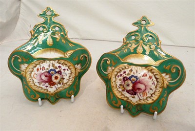 Lot 339 - Pair of 19th century English porcelain wall pockets