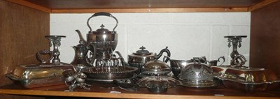 Lot 345 - A quantity of assorted plate including a four piece plated tea service with spirit kettle on stand