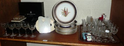 Lot 346 - Shelf including Worcester floral painted dessert set, Pall Mall glass ware, two cream ceramic paint