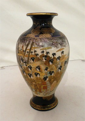 Lot 385 - Satsuma blue and gilt decorated baluster vase