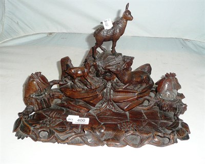 Lot 400 - Black Forrest inkstand carved with stags