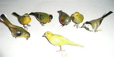 Lot 430 - Seven painted bird ornaments