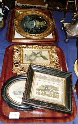 Lot 436 - Two trays including oval engraving 'Windermere', a pair of carved giltwood watercolours, a...