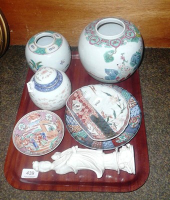 Lot 439 - Three Chinese jars and an Imari and white figure