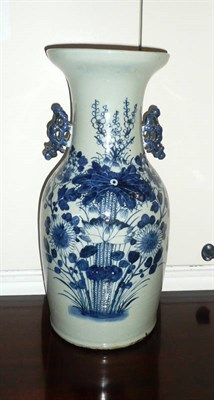 Lot 466 - Large Chinese baluster vase with floral decoration and pierced handles