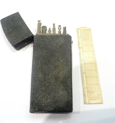 Lot 502 - An 18th century draughtmans etui, the shagreen case with fitted contents