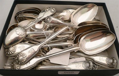 Lot 505 - A silver fiddle and shell pattern service of six tablespoons, nine dessert spoons, eight...