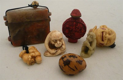 Lot 521 - An inro with ivory netsuke, circa 1900 and five other items, circa 1930