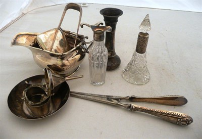 Lot 523 - A silver milk jug, silver purse, pair of silver tongs etc